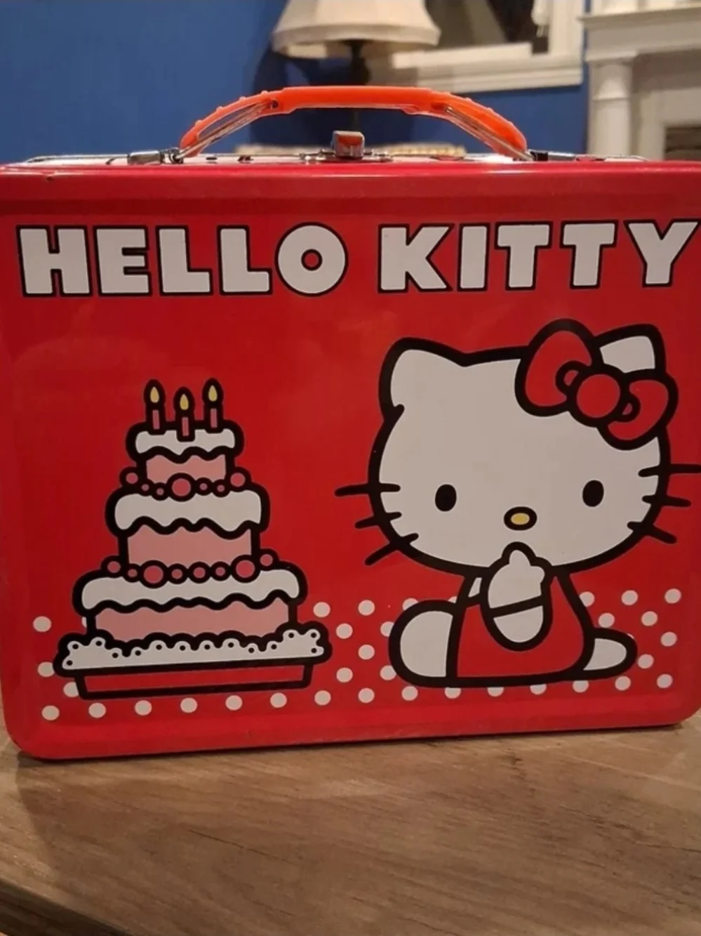 Sanrio Hello Kitty Birthday Cake Embossed Metal Tin Lunch Box